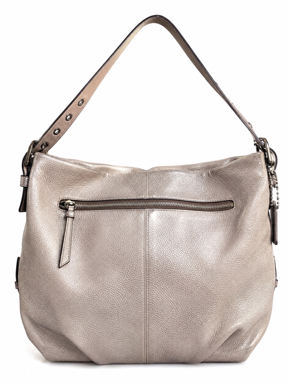 Coach Metallic Pebbled Leather Hobo Shoulder Bag Silver F15064 Zip Tote Purse